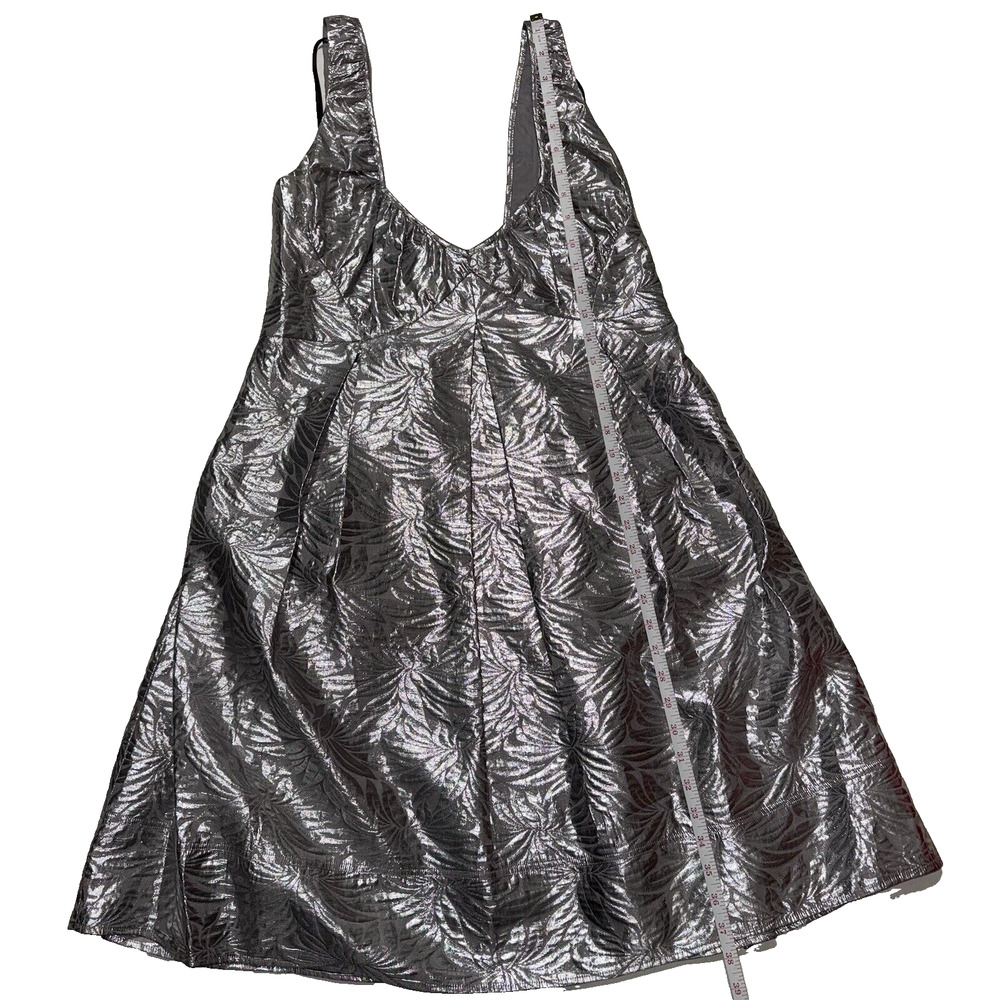 Calvin Klein Women 10 Dress Lightweight Futuristic Metallic Foil Pleated Formal - Picture 4 of 9
